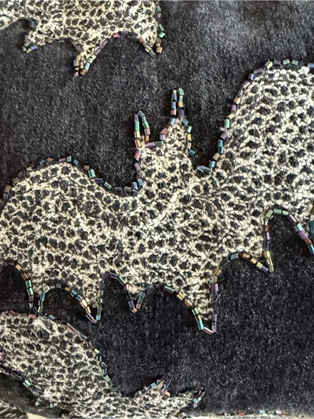 Bella Lux- black velvet pillow, bat hand sewn with iridescent beads